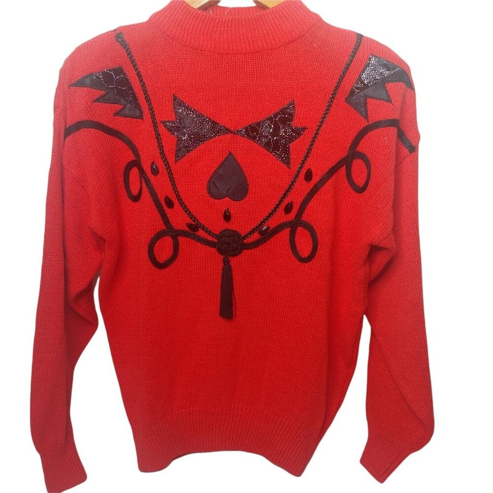 NOS Vintage Jordache Womens L Sweater Western Tassle Embelleshed Sparkle Red